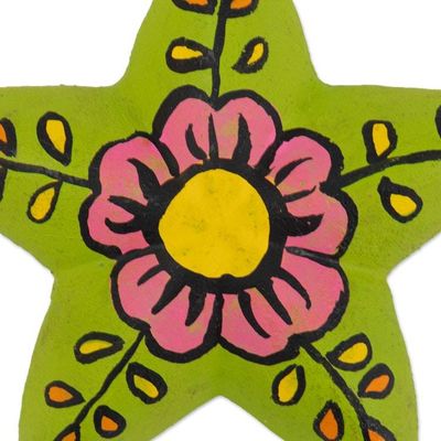 Alternate image for 2 Colorful Ceramic Star-Shaped Floral Christmas Ornaments Ayacucho Bloomed Stars