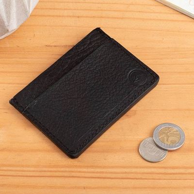 Alternate image for Handmade 4-Slot 100 Leather Card Holder in Onyx Black Hues Modern Onyx