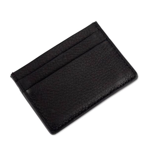 Alternate image for Handmade 4-Slot 100 Leather Card Holder in Onyx Black Hues Modern Onyx