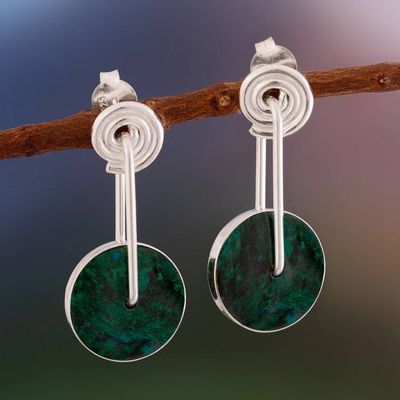 Primary image for Modern Sterling Silver Chrysocolla Dangle Earrings Magic Circle