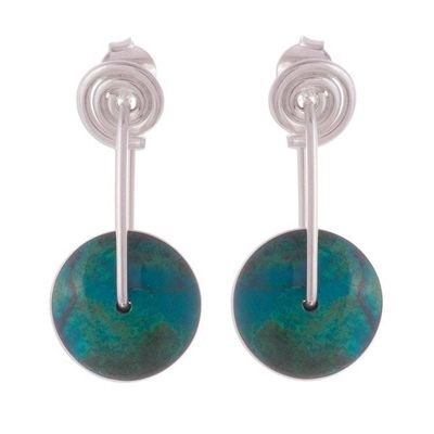 Alternate image for Modern Sterling Silver Chrysocolla Dangle Earrings Magic Circle