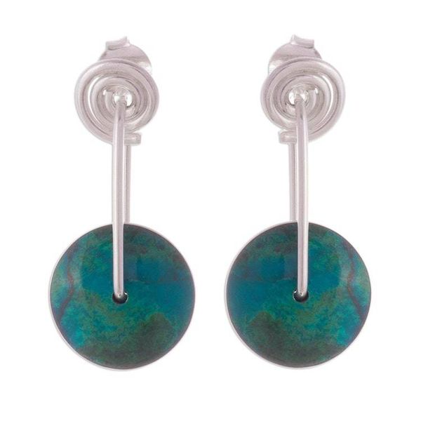 Alternate image for Modern Sterling Silver Chrysocolla Dangle Earrings Magic Circle
