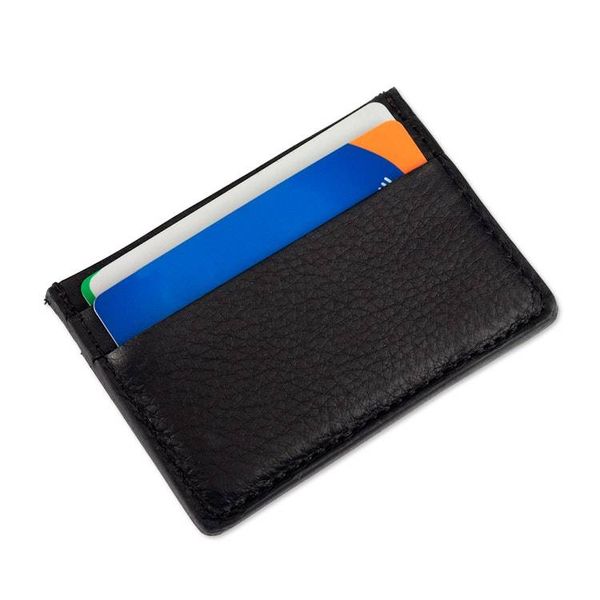 Alternate image for Handmade 4-Slot 100 Leather Card Holder in Onyx Black Hues Modern Onyx