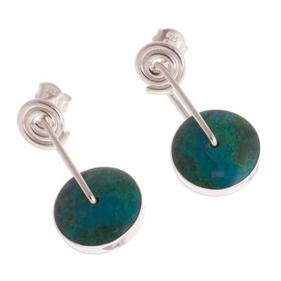 Alternate image for Modern Sterling Silver Chrysocolla Dangle Earrings Magic Circle
