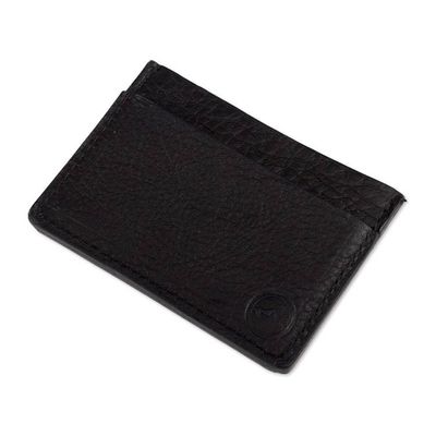 Alternate image for Handmade 4-Slot 100 Leather Card Holder in Onyx Black Hues Modern Onyx