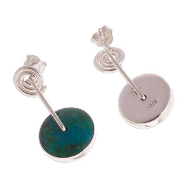Alternate image for Modern Sterling Silver Chrysocolla Dangle Earrings Magic Circle