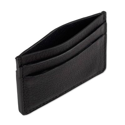 Alternate image for Handmade 4-Slot 100 Leather Card Holder in Onyx Black Hues Modern Onyx