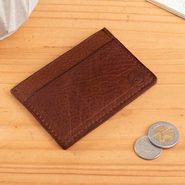 Alternate image for Travel-Friendly 4-Slot Coffee Brown 100 Leather Card Holder Modern Coffee