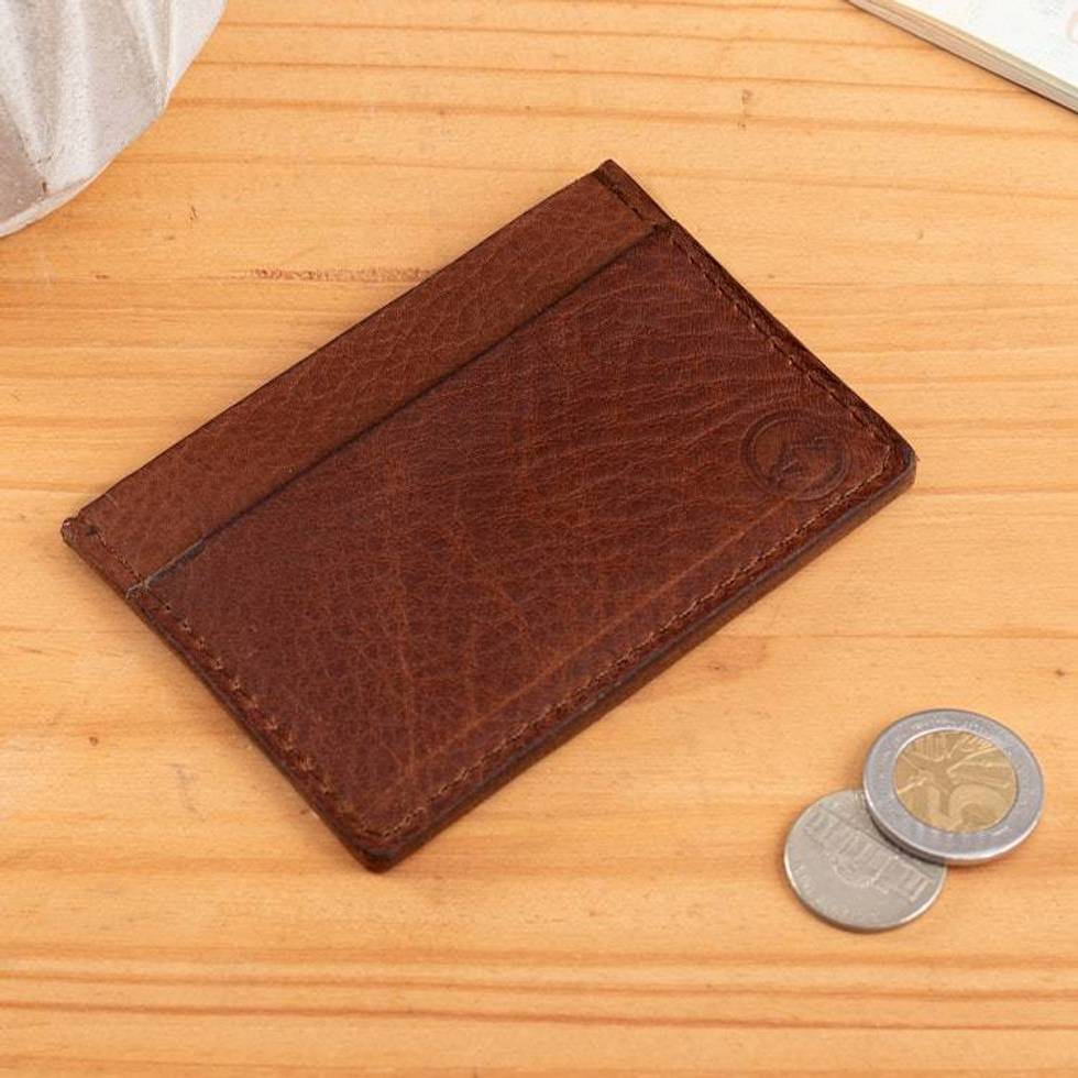 Travel-Friendly 4-Slot Coffee Brown 100 Leather Card Holder 'Modern Coffee'