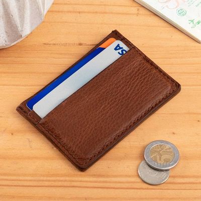 Alternate image for Travel-Friendly 4-Slot Coffee Brown 100 Leather Card Holder Modern Coffee