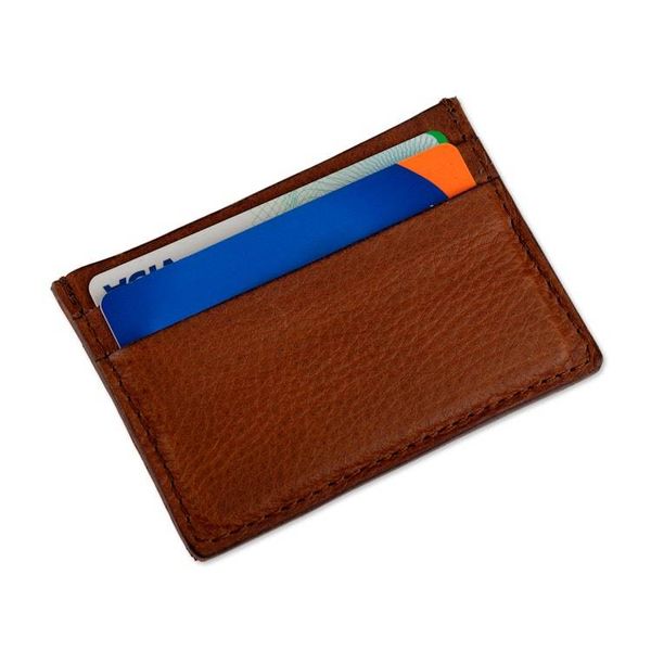 Alternate image for Travel-Friendly 4-Slot Coffee Brown 100 Leather Card Holder Modern Coffee