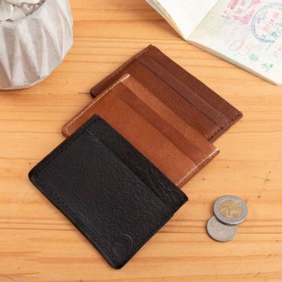 Alternate image for Travel-Friendly 4-Slot Coffee Brown 100 Leather Card Holder Modern Coffee