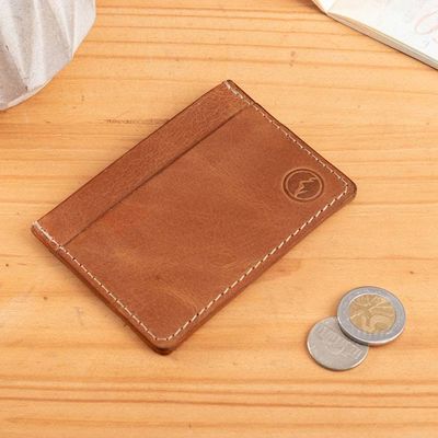 Alternate image for 4-Slot Spice Brown 100 Leather Card Holder Made in Peru Modern Spice