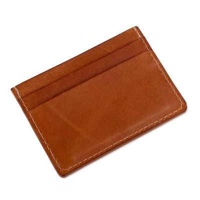 Alternate image for 4-Slot Spice Brown 100 Leather Card Holder Made in Peru Modern Spice