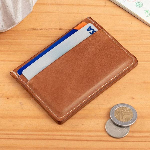 Alternate image for 4-Slot Spice Brown 100 Leather Card Holder Made in Peru Modern Spice