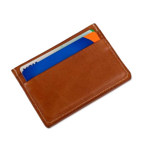 Alternate image for 4-Slot Spice Brown 100 Leather Card Holder Made in Peru Modern Spice