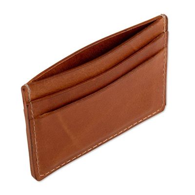 Alternate image for 4-Slot Spice Brown 100 Leather Card Holder Made in Peru Modern Spice