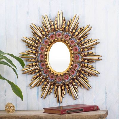 Alternate image for Bronze Leaf Accented Reverse-Painted Glass Wall Mirror Cusco Primrose