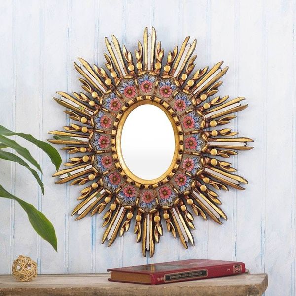 Alternate image for Bronze Leaf Accented Reverse-Painted Glass Wall Mirror Cusco Primrose