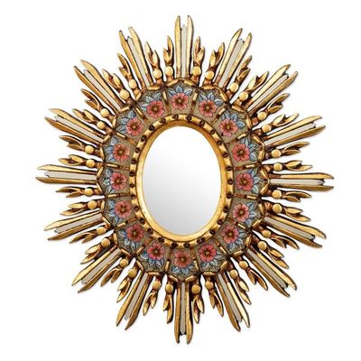 Alternate image for Bronze Leaf Accented Reverse-Painted Glass Wall Mirror Cusco Primrose