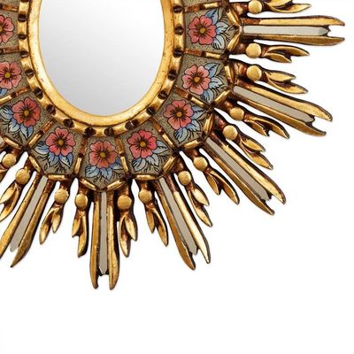 Alternate image for Bronze Leaf Accented Reverse-Painted Glass Wall Mirror Cusco Primrose