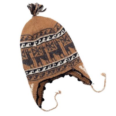 Alternate image for Grey and Brown Alpaca Blend Chullo Hat Llama Shadow