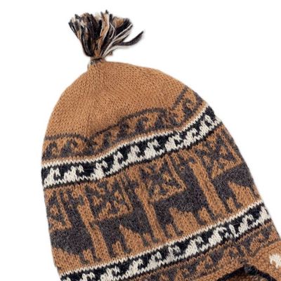 Alternate image for Grey and Brown Alpaca Blend Chullo Hat Llama Shadow