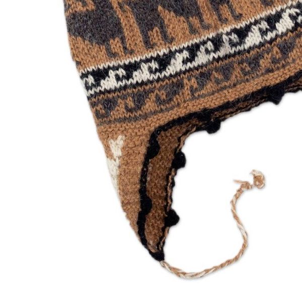 Alternate image for Grey and Brown Alpaca Blend Chullo Hat Llama Shadow