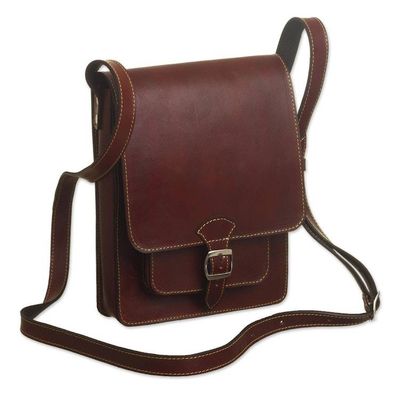 Alternate image for Andean Leather Crossbody Messenger Bag from Peru Little Adventure