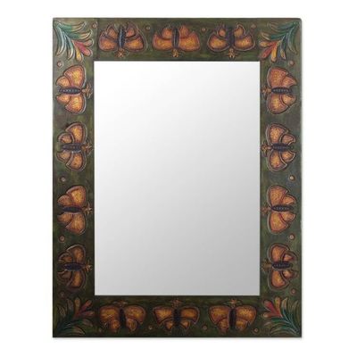 Alternate image for Unique Rectangular Leather Wall Mirror Bronze Butterflies