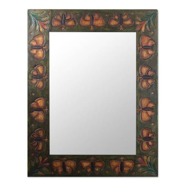 Alternate image for Unique Rectangular Leather Wall Mirror Bronze Butterflies