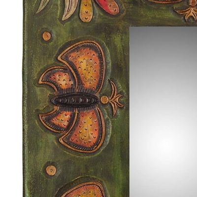 Alternate image for Unique Rectangular Leather Wall Mirror Bronze Butterflies
