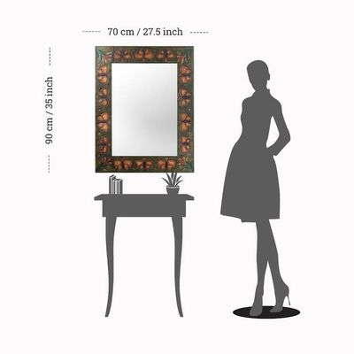 Alternate image for Unique Rectangular Leather Wall Mirror Bronze Butterflies