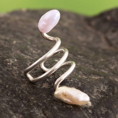 Alternate image for Polished Sterling Silver Ear Cuff with Cultured Pearls Marine Spirals