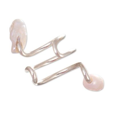 Alternate image for Polished Sterling Silver Ear Cuff with Cultured Pearls Marine Spirals