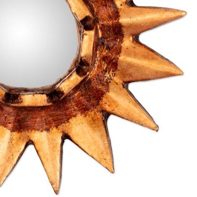 Alternate image for Sun-Shaped Antiqued Bronze-Gilded Mirrored Wood Wall Accent Resplendent Sun