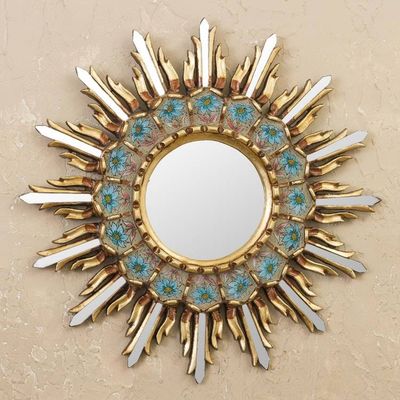 Alternate image for Bronze Gilded Reverse-Painted Glass Wood Wall Mirror Sunny Arrangement