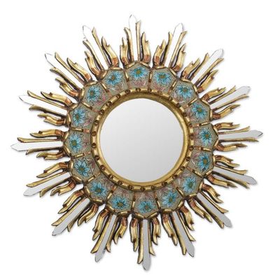 Alternate image for Bronze Gilded Reverse-Painted Glass Wood Wall Mirror Sunny Arrangement