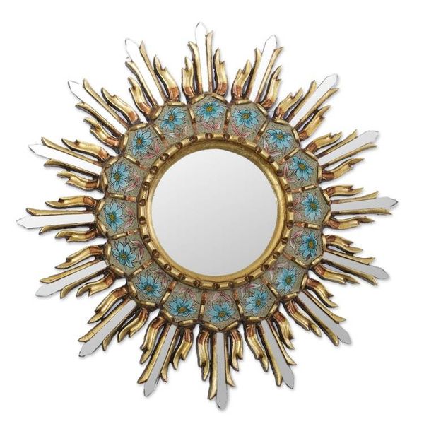 Alternate image for Bronze Gilded Reverse-Painted Glass Wood Wall Mirror Sunny Arrangement