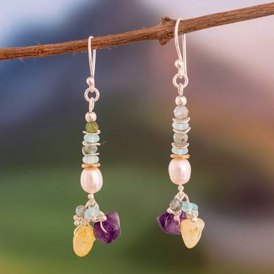 Alternate image for Gold-Accented Silver Multi-Gemstone Beaded Dangle Earrings In the Current