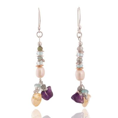 Alternate image for Gold-Accented Silver Multi-Gemstone Beaded Dangle Earrings In the Current