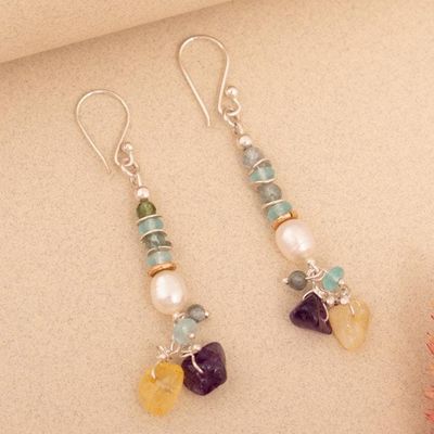 Alternate image for Gold-Accented Silver Multi-Gemstone Beaded Dangle Earrings In the Current