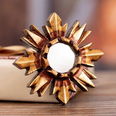 Alternate image for Sun-Themed Bronze-Gilded Small Mirrored Wood Wall Accent Mystic Sun