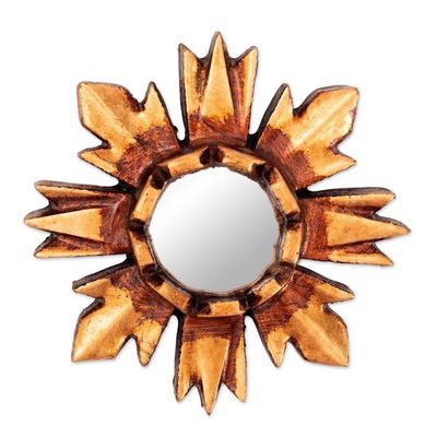 Alternate image for Sun-Themed Bronze-Gilded Small Mirrored Wood Wall Accent Mystic Sun