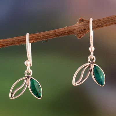 Alternate image for Leaf-Themed Sterling Silver and Chrysocolla Dangle Earrings Echoes of the Andes