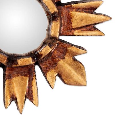 Alternate image for Sun-Themed Bronze-Gilded Small Mirrored Wood Wall Accent Mystic Sun
