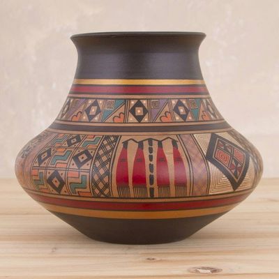 Alternate image for Hand-Painted Inca-Style Ceramic Decorative Vase from Peru Incan Ritual