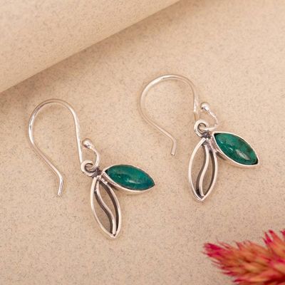 Alternate image for Leaf-Themed Sterling Silver and Chrysocolla Dangle Earrings Echoes of the Andes