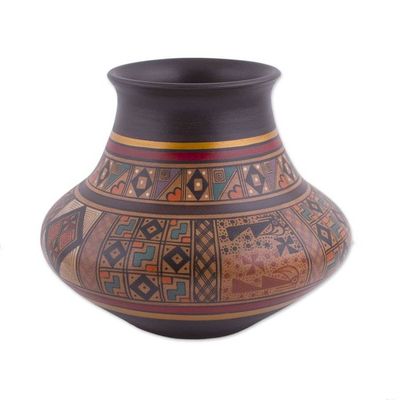 Alternate image for Hand-Painted Inca-Style Ceramic Decorative Vase from Peru Incan Ritual