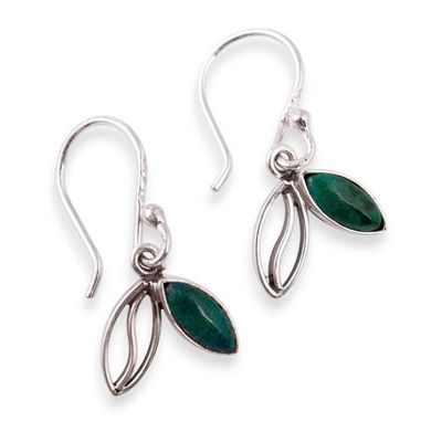 Alternate image for Leaf-Themed Sterling Silver and Chrysocolla Dangle Earrings Echoes of the Andes